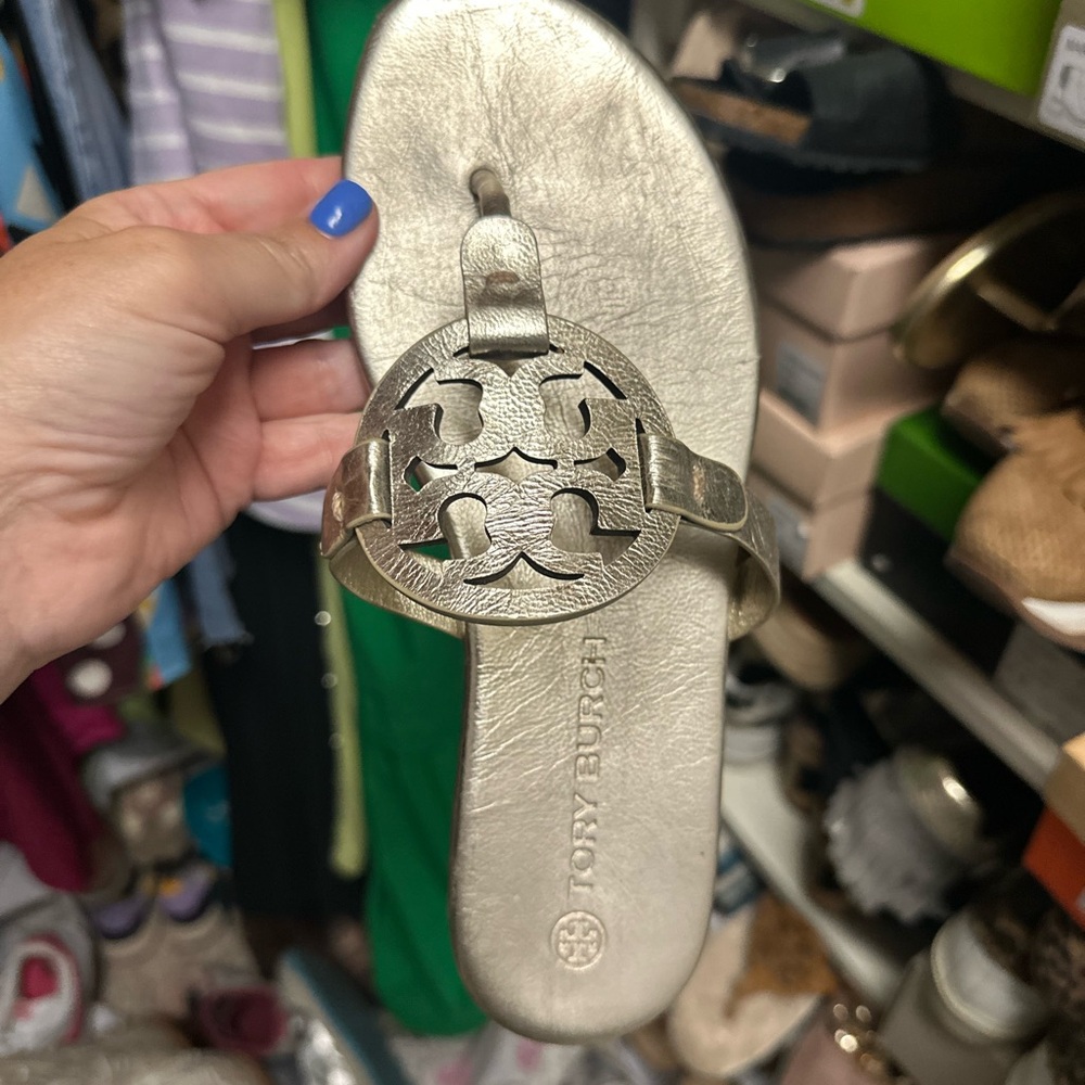 Tory Burch Metallic Gold Slide Sandals